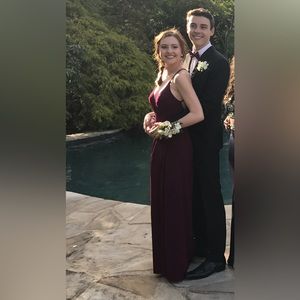 Burgundy backless dress with rhinestones☺️ Worn once.  La Femme, size 2